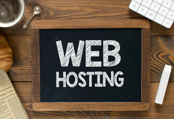 Web hosting handwritten on blackboard - Photo, Image